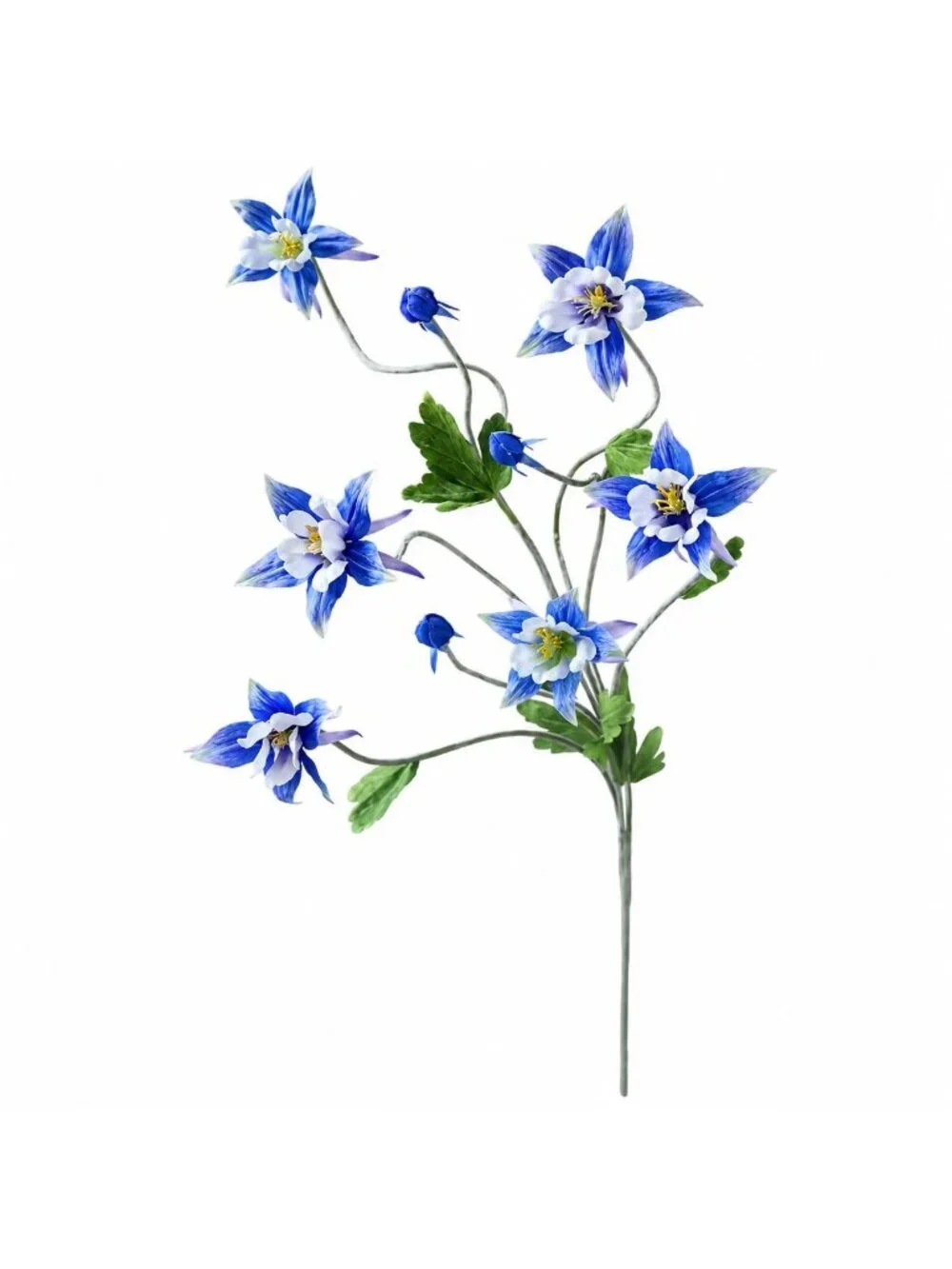 Artificial Columbine Flowers Set of 2, Blue Faux Flower Stems, 32 Inch Wildflowe